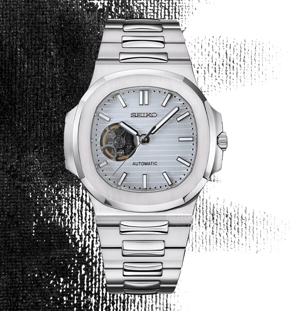 Seiko Mod Nautilus White Open Heart - Watches By Cody