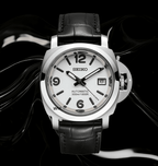 Seiko Mod Paneiko Black White NH35 automatic movement black leather strap