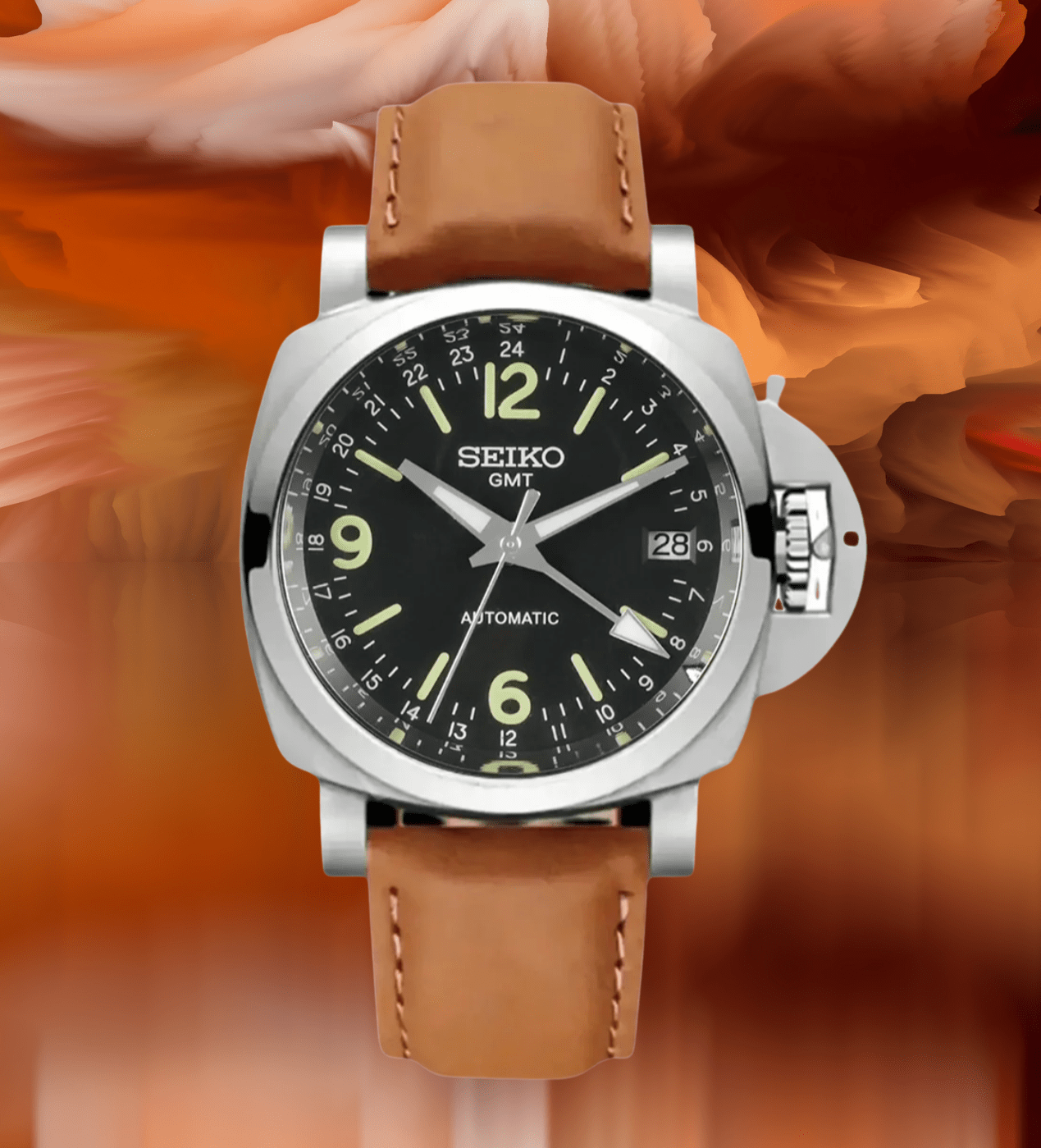 Seiko Mod Paneiko GMT Brown Black - Watches By Cody