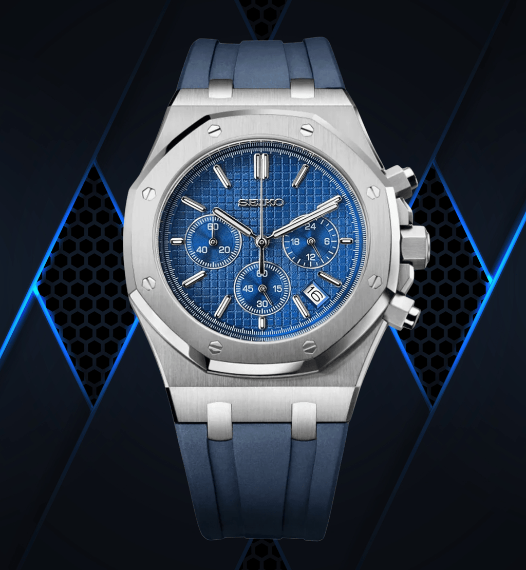Seiko Mod Royal Oak Chrono Blue - Watches By Cody
