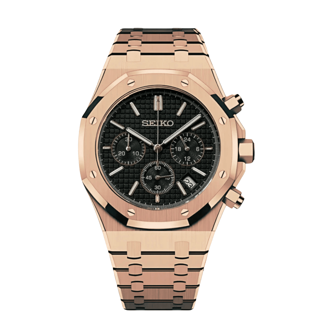Seiko Mod Royal Oak Chrono Rose Gold - Watches By Cody