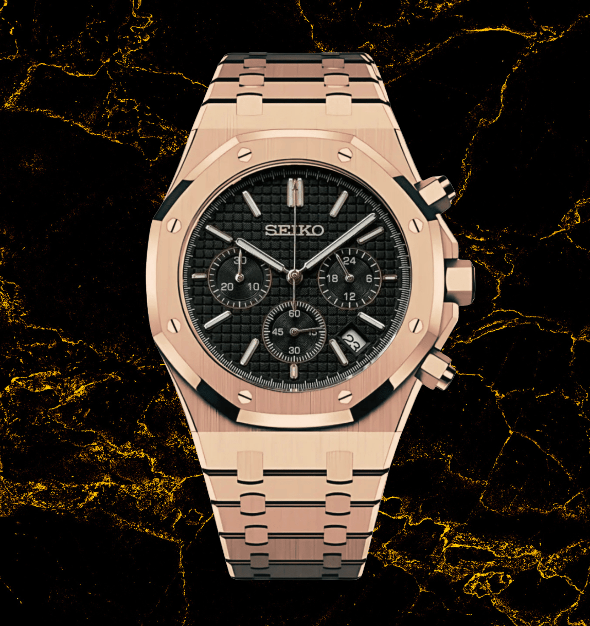 Seiko Mod Royal Oak Chrono Rose Gold - Watches By Cody