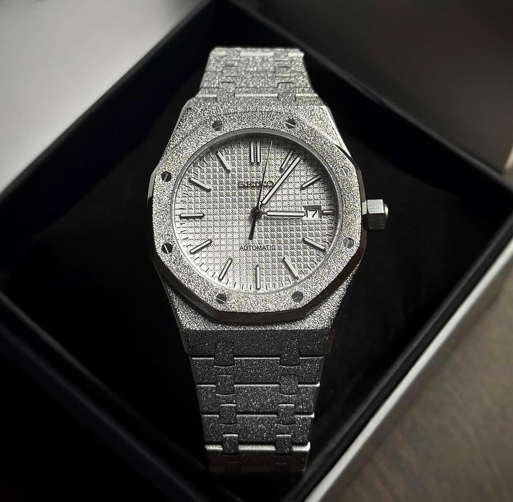 Seiko Mod Royal Oak Iced Out White - Watches By Cody