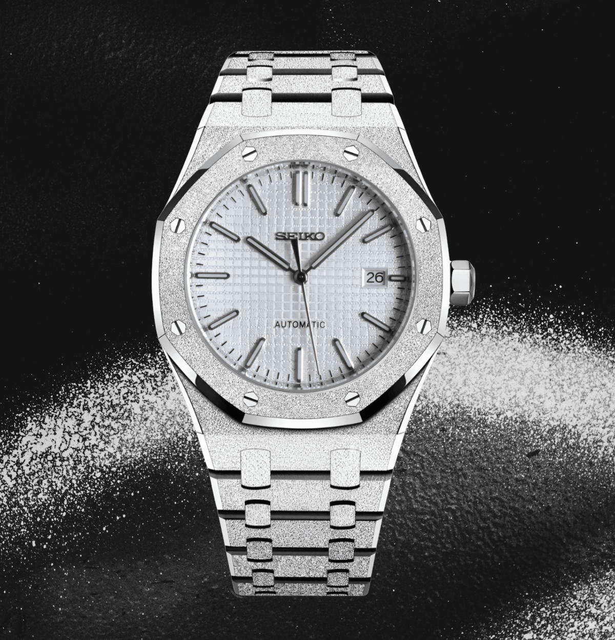 Seiko Mod Royal Oak Iced Out White - Watches By Cody