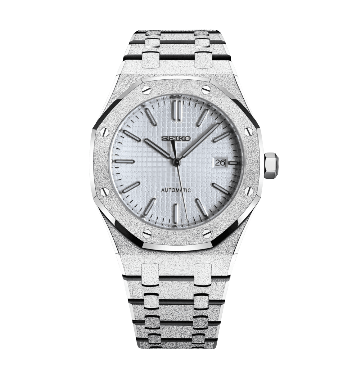 Seiko Mod Royal Oak Iced Out White - Watches By Cody