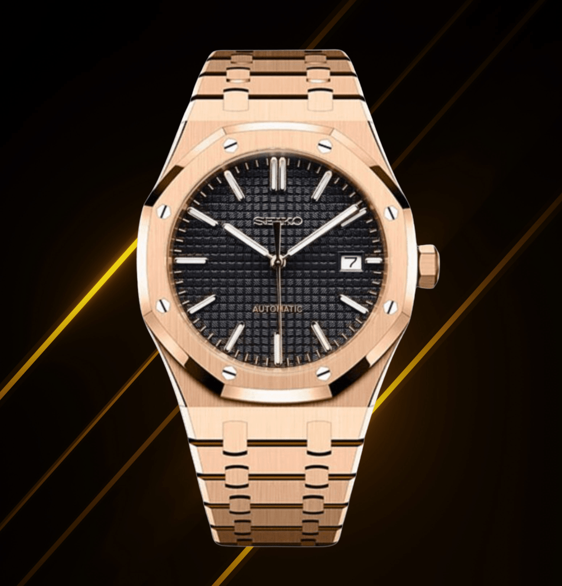 Seiko Mod Royal Oak RG Black - Watches By Cody