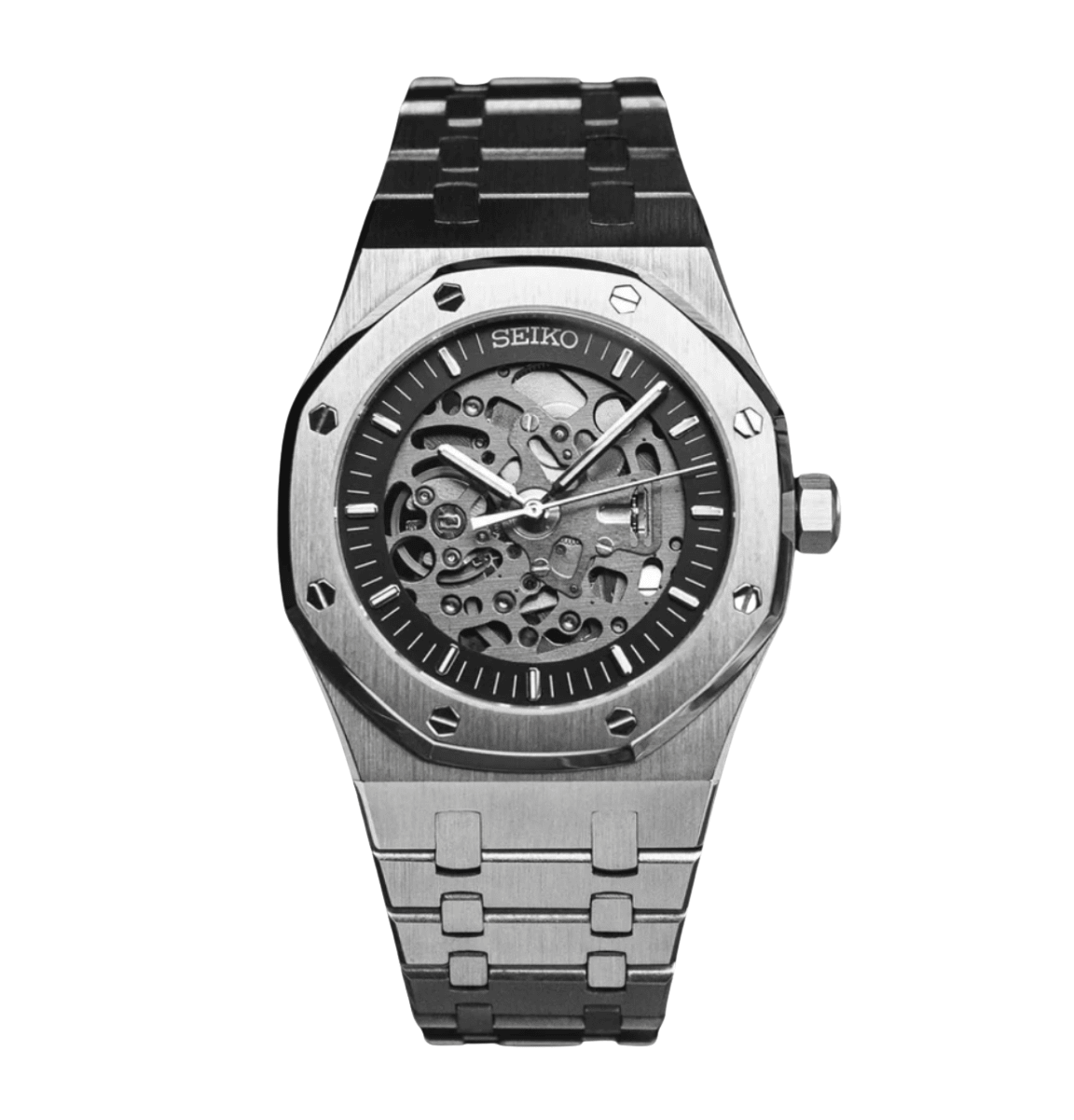 Seiko Mod Royal Oak Skeleton Silver - Watches By Cody