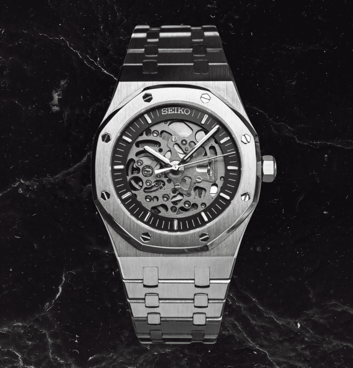 Seiko Mod Royal Oak Skeleton Silver - Watches By Cody