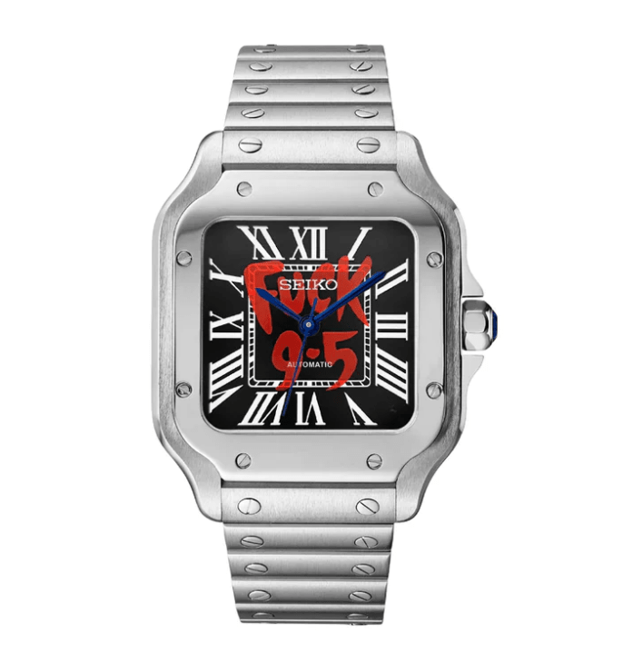 Seiko Mod Santos "9-5" Black - Watches By Cody