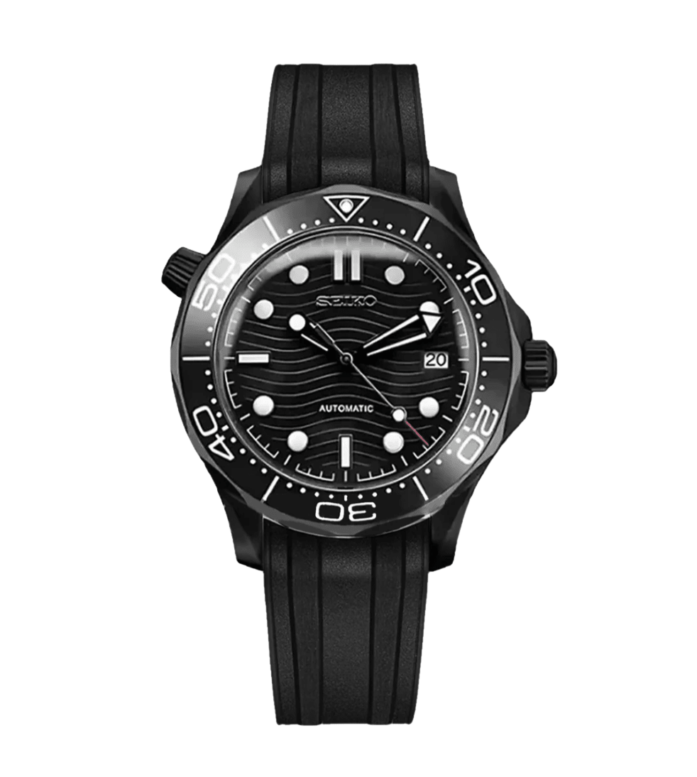 Seiko Mod Seamaster Black Silicone - Watches By Cody