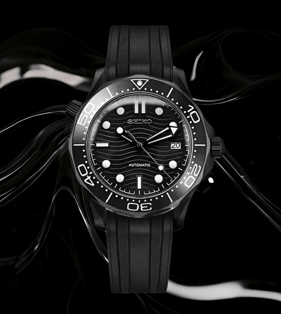 Seiko Mod Seamaster Black Silicone - Watches By Cody