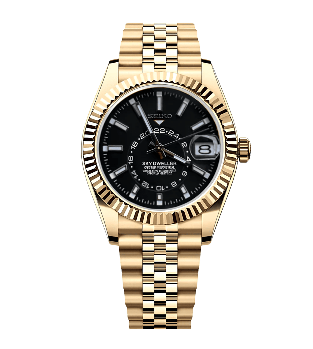 Seiko Mod Sky-Dweller Gold Black - Watches By Cody