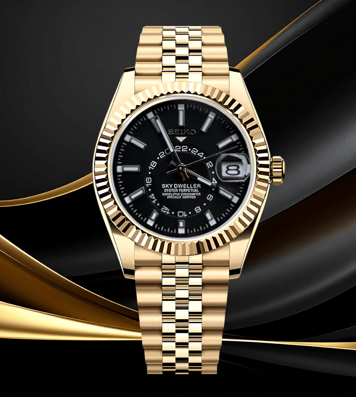 Seiko Mod Sky-Dweller Gold Black - Watches By Cody