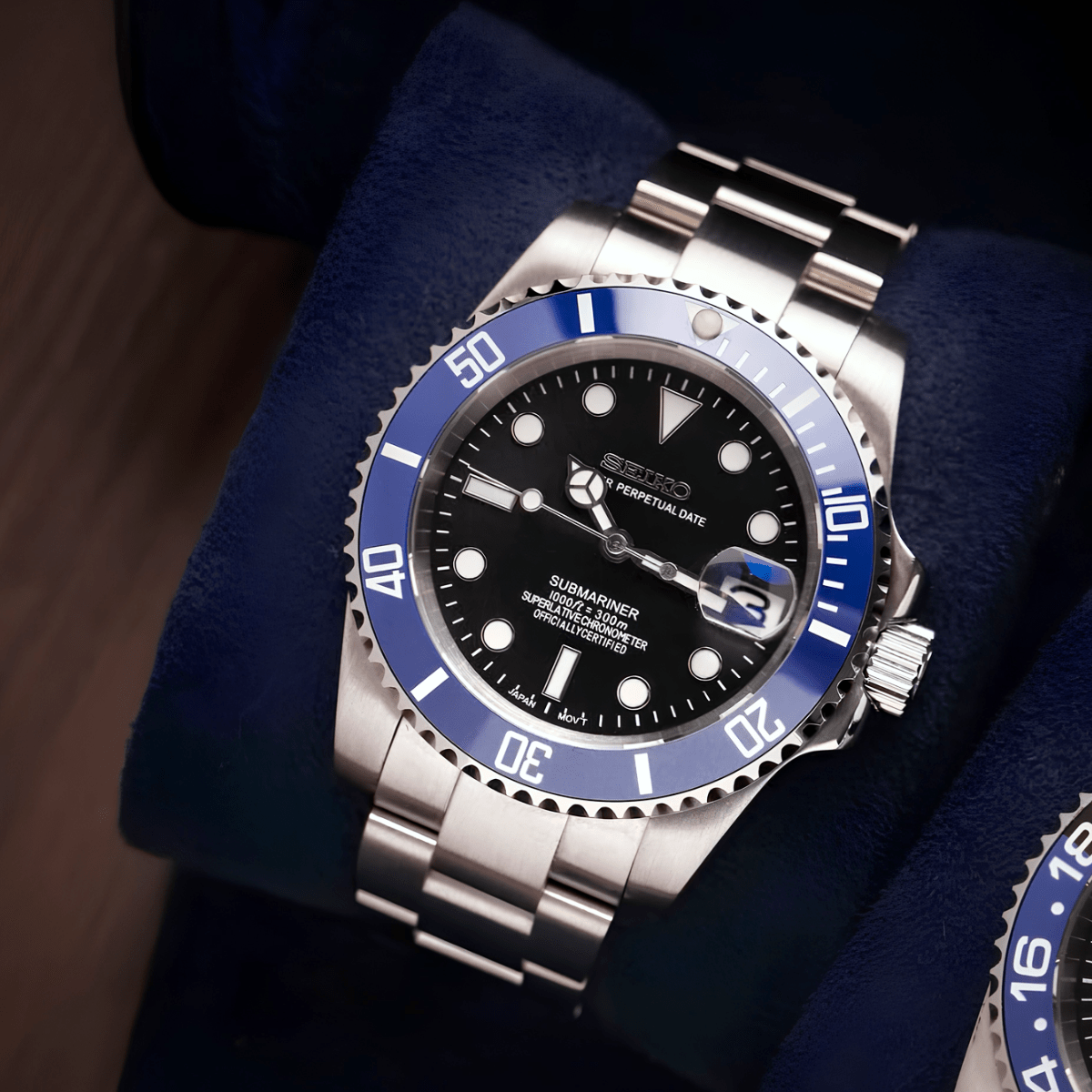 Seiko Mod Submariner Black Blue - Watches By Cody