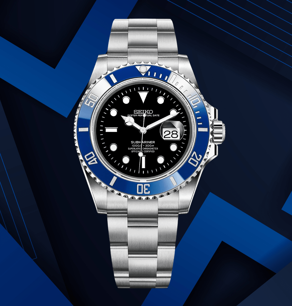 Seiko Mod Submariner Black Blue - Watches By Cody