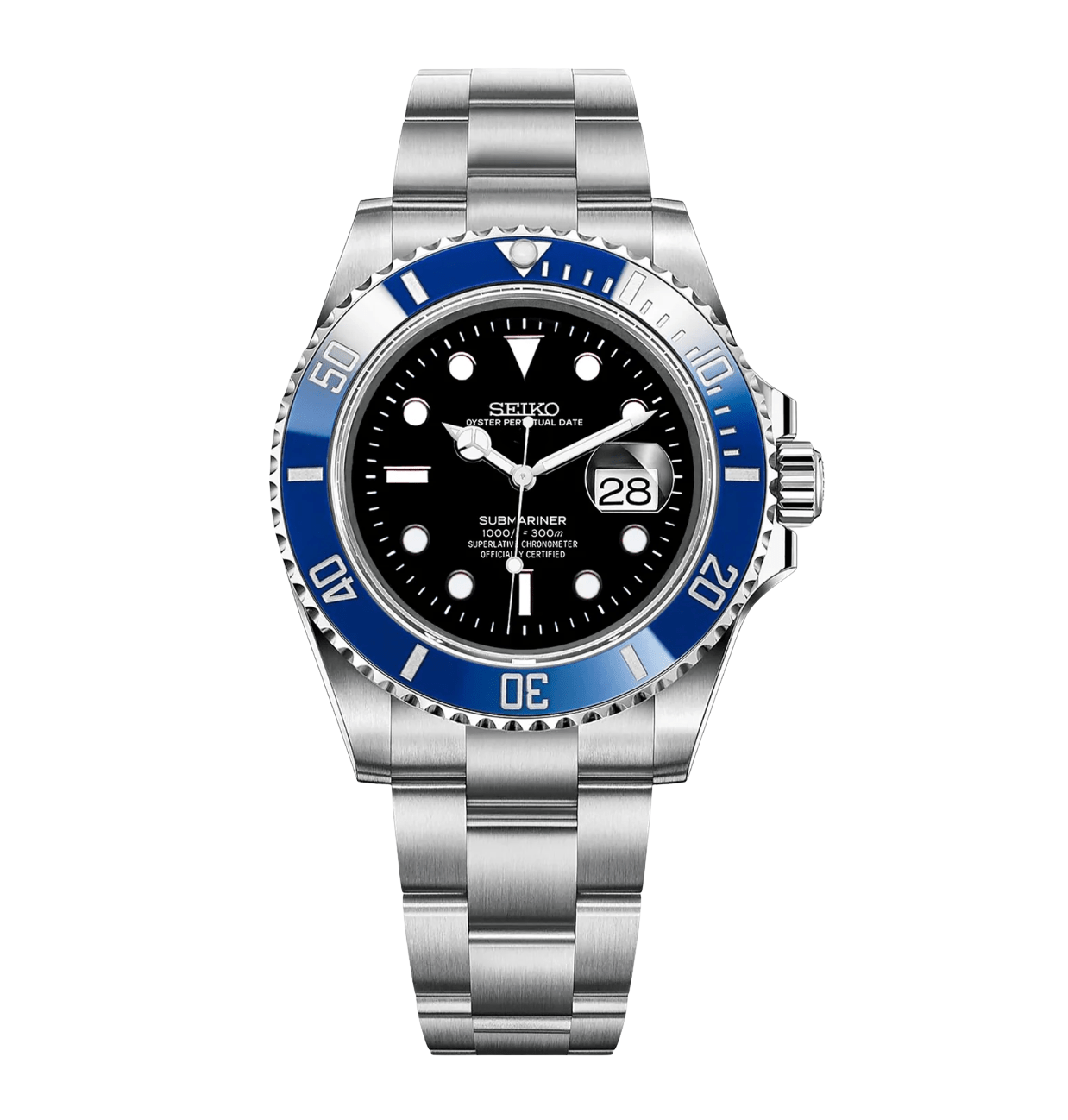 Seiko Mod Submariner Black Blue - Watches By Cody