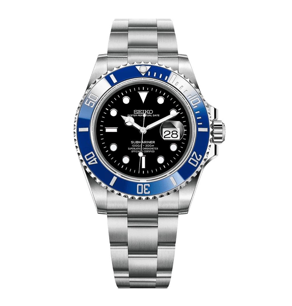 Seiko Mod Submariner Black Blue - Watches By Cody