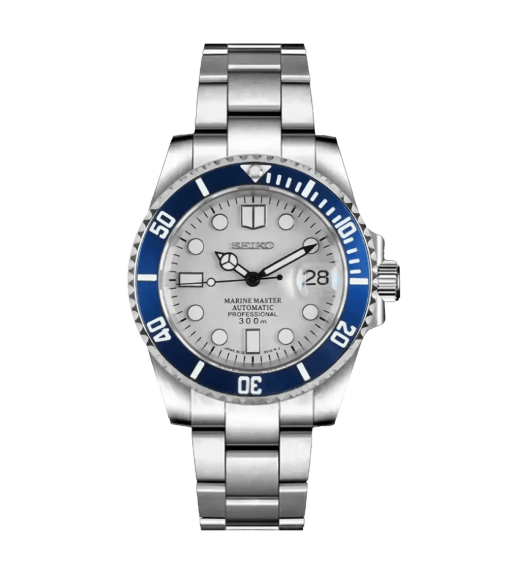 Seiko Mod Submariner White Blue - Watches By Cody