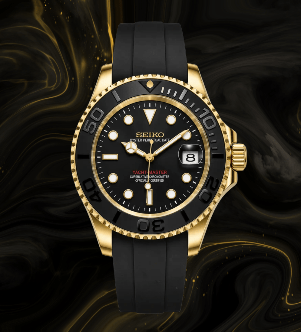 Seiko Mod Yacht Master Gold Black - Watches By Cody