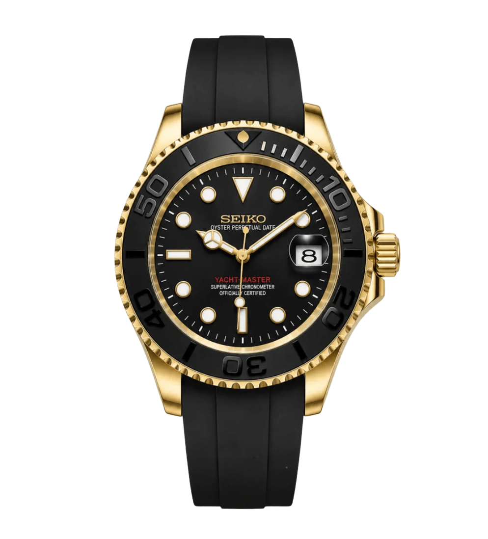Seiko Mod Yacht Master Gold Black - Watches By Cody
