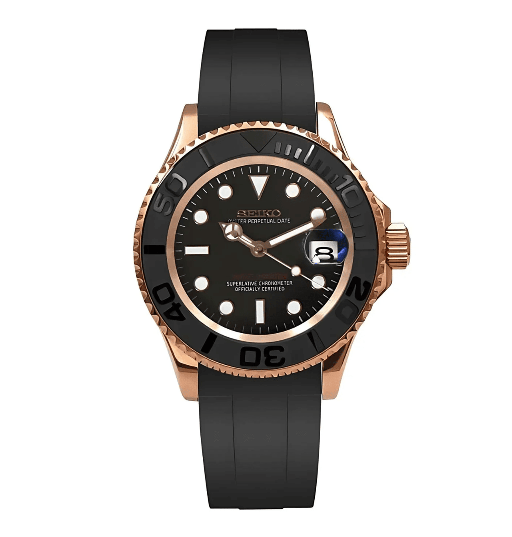 Seiko Mod Yacht Master RG Black - Watches By Cody
