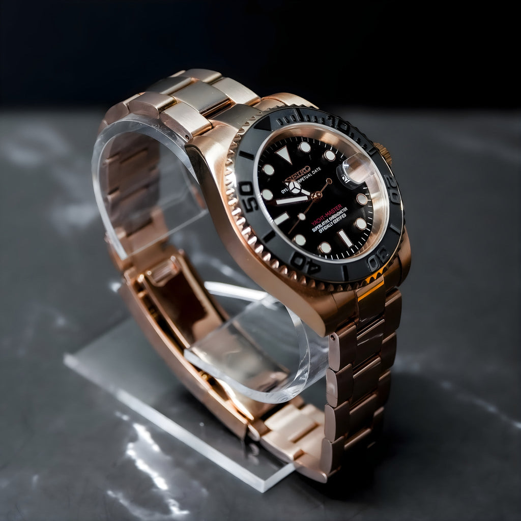 Seiko Mod Yacht Master RG Black - Watches By Cody