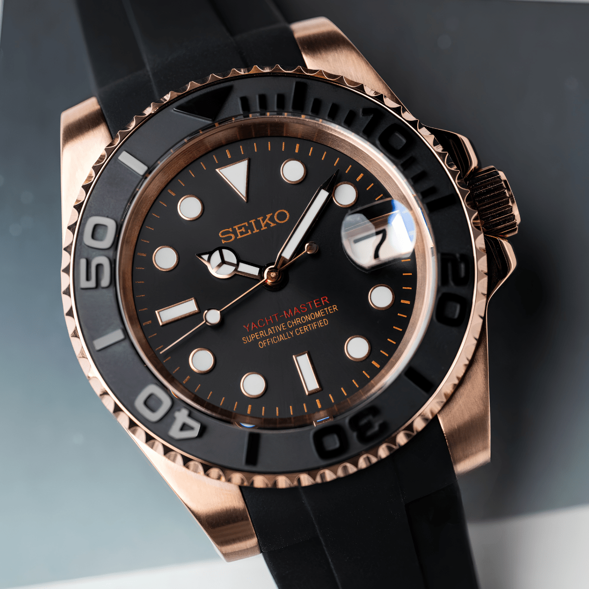 Seiko Mod Yacht Master RG Black - Watches By Cody