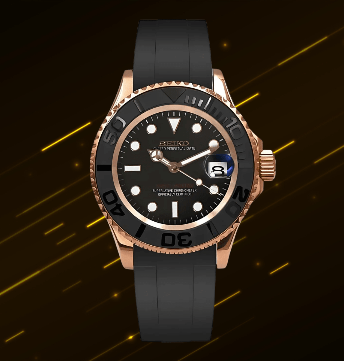Seiko Mod Yacht Master RG Black - Watches By Cody