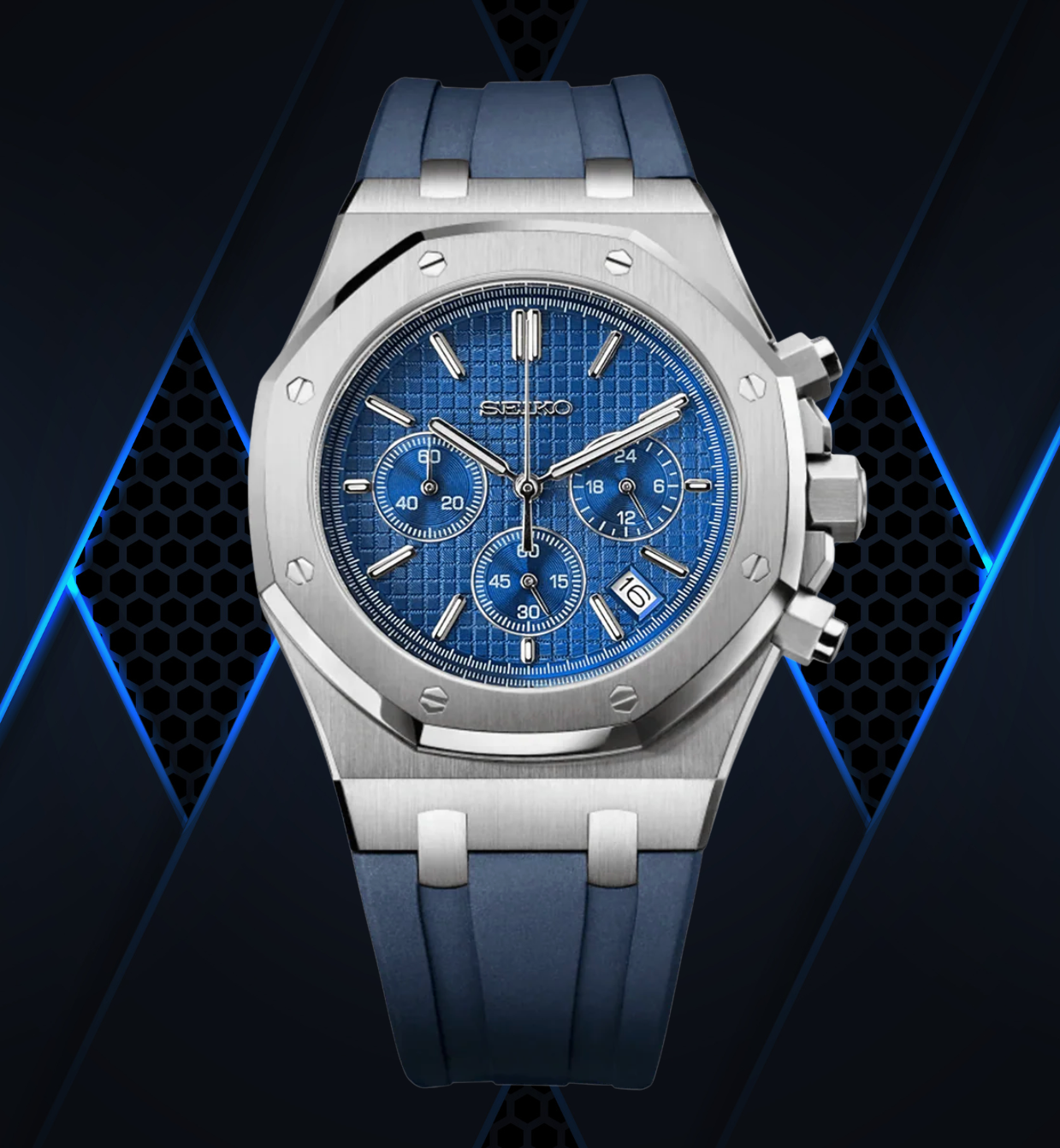 Seiko Mod Royal Oak Chrono Blue